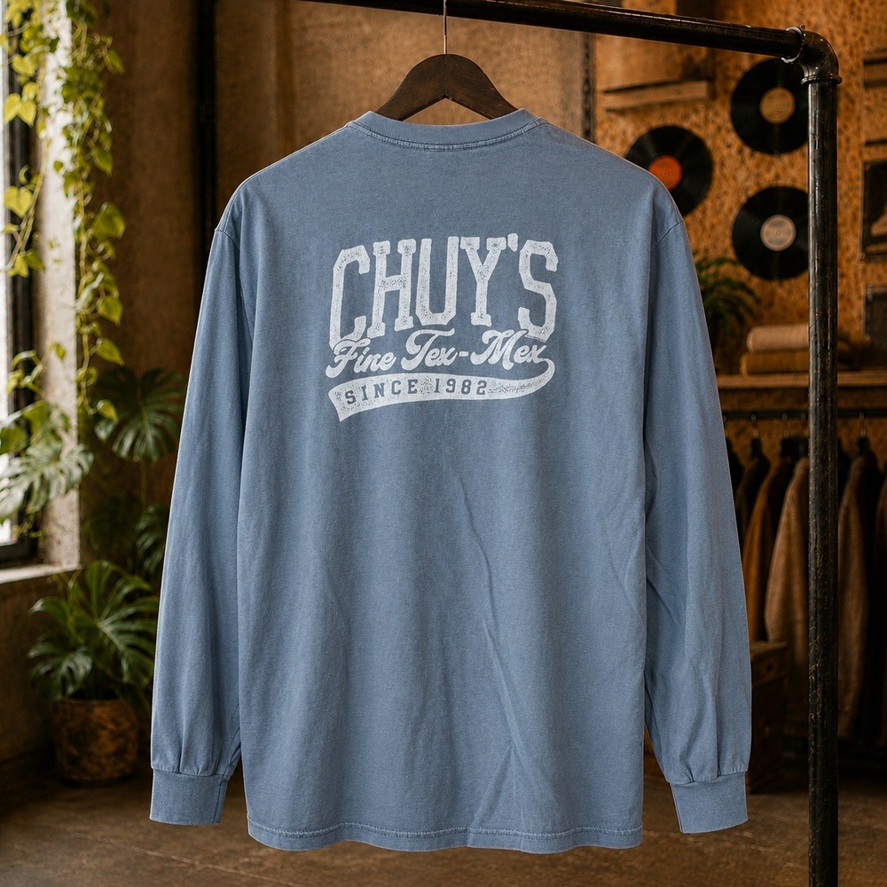Comfort Colors Chuys Fine Tex-Mex Long Sleeve Graphic Tee Blue Mens Large